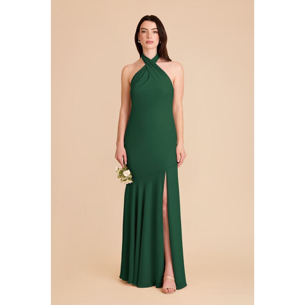 NEW Birdy Grey Forest Green Stephanie Dress Chiffon Halter Bridesmaid Maxi Gown